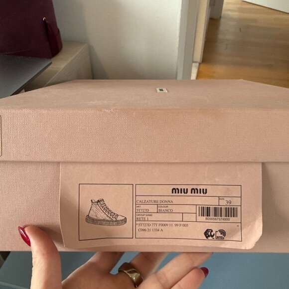 NWT Miu Miu Platform High Top Sneakers White Mesh Lace Up Sz 39 - Picture 2 of 8